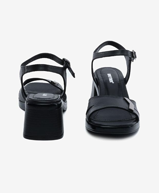 Kadın Siyah Hakiki Deri Topuklu Sandalet - 7