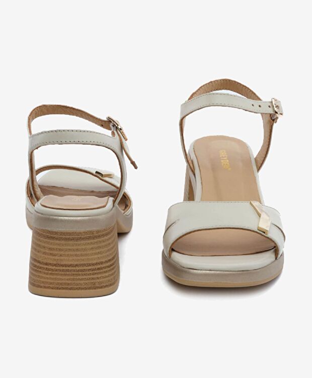 Kadın Bej Hakiki Deri Topuklu Sandalet - 7