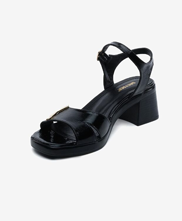 Kadın Siyah Rugan Hakiki Deri Topuklu Sandalet - 3