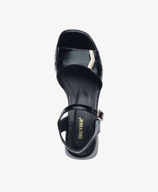 Kadın Siyah Rugan Hakiki Deri Topuklu Sandalet - 4