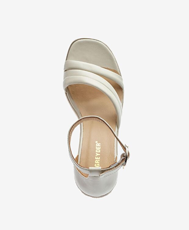 Kadın Bej Hakiki Deri Topuklu Sandalet - 4