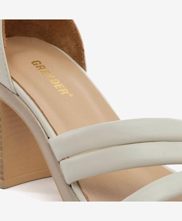 Kadın Bej Hakiki Deri Topuklu Sandalet - 5