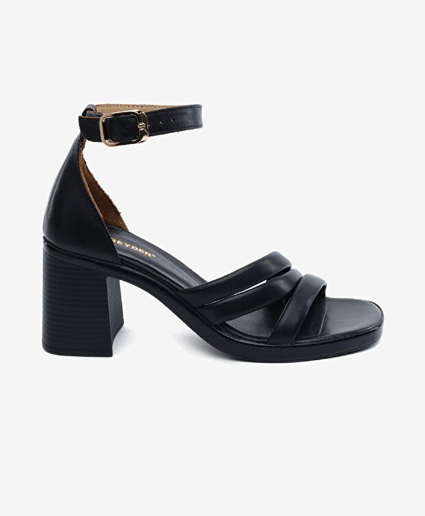 Kadın Siyah Hakiki Deri Topuklu Sandalet - 1