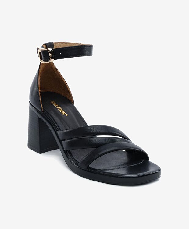 Kadın Siyah Hakiki Deri Topuklu Sandalet - 2