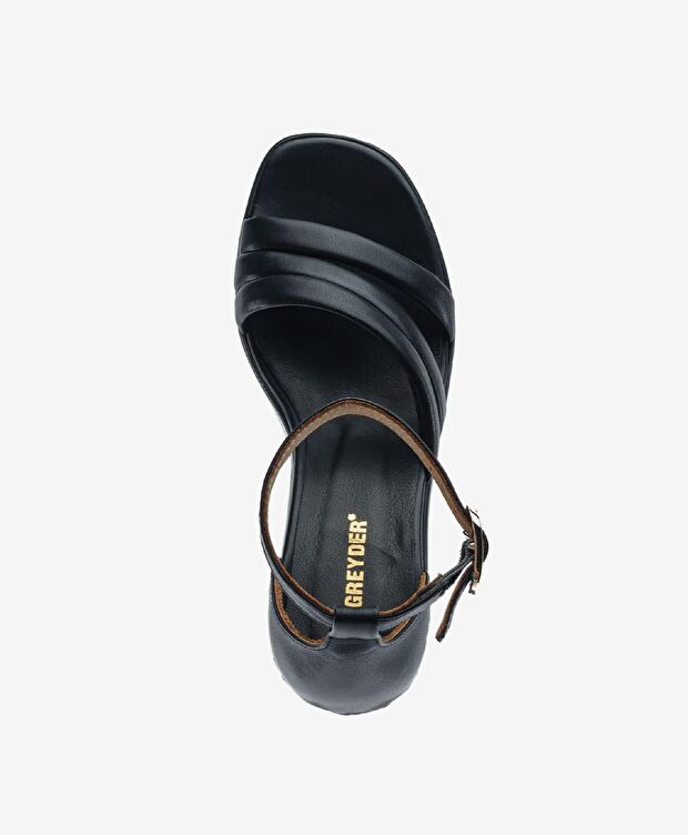 Kadın Siyah Hakiki Deri Topuklu Sandalet - 4