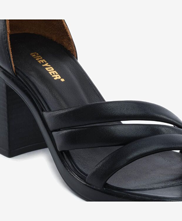 Kadın Siyah Hakiki Deri Topuklu Sandalet - 5
