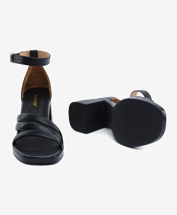 Kadın Siyah Hakiki Deri Topuklu Sandalet - 6