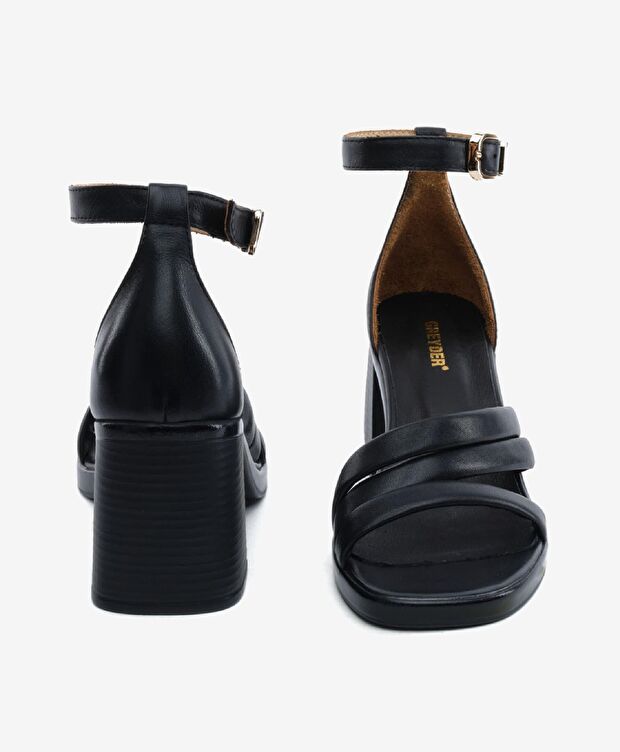Kadın Siyah Hakiki Deri Topuklu Sandalet - 7