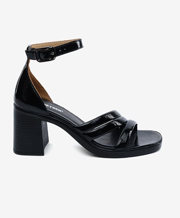 Kadın Siyah Rugan Hakiki Deri Topuklu Sandalet - 1