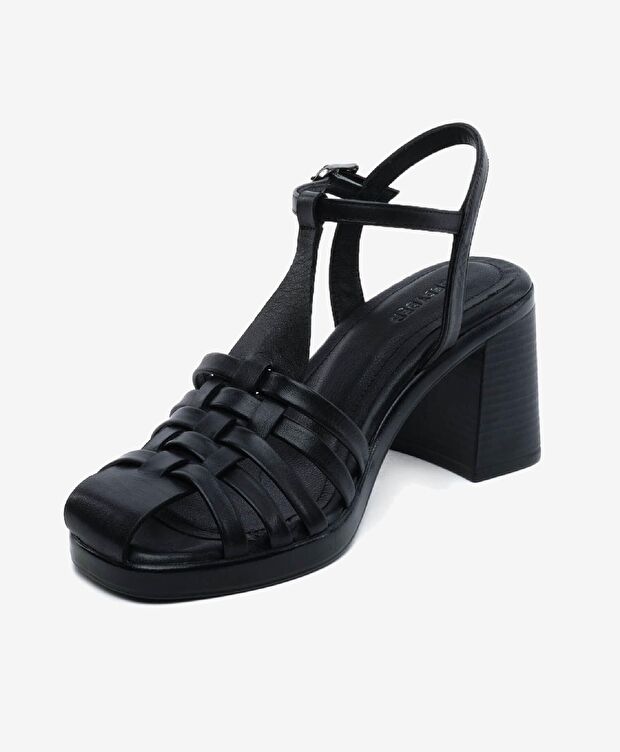 Kadın Siyah Hakiki Deri Topuklu Sandalet - 3