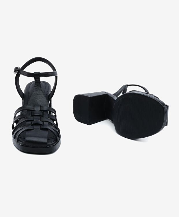 Kadın Siyah Hakiki Deri Topuklu Sandalet - 6