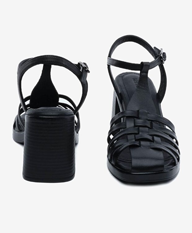 Kadın Siyah Hakiki Deri Topuklu Sandalet - 7