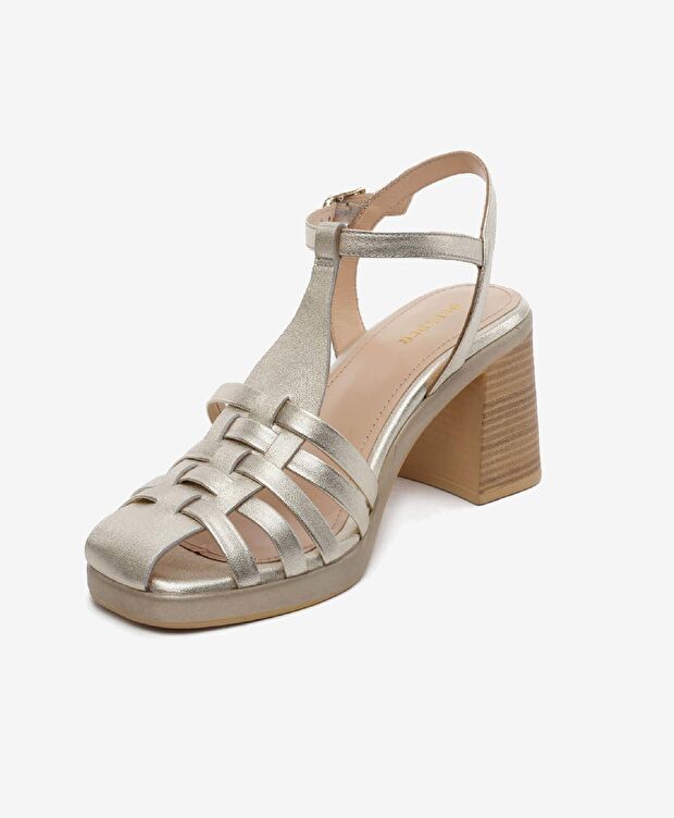 Kadın Altın Hakiki Deri Topuklu Sandalet - 3