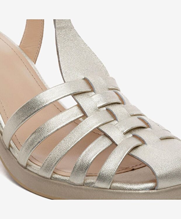 Kadın Altın Hakiki Deri Topuklu Sandalet - 5