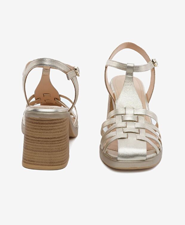 Kadın Altın Hakiki Deri Topuklu Sandalet - 7