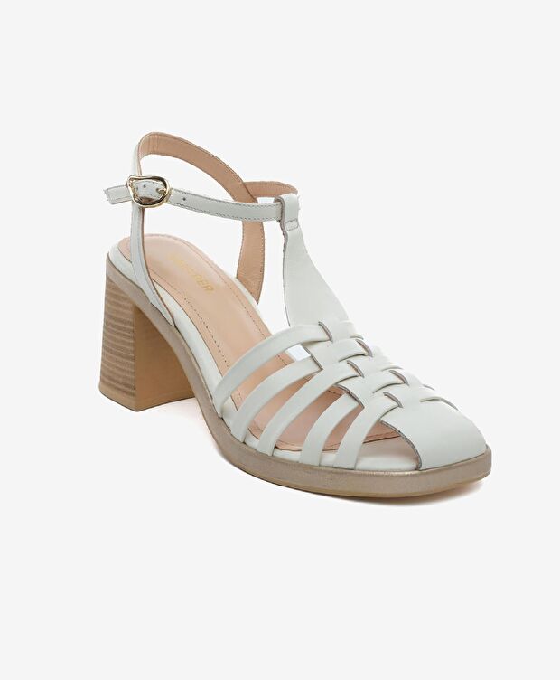 Kadın Beyaz Hakiki Deri Topuklu Sandalet - 2