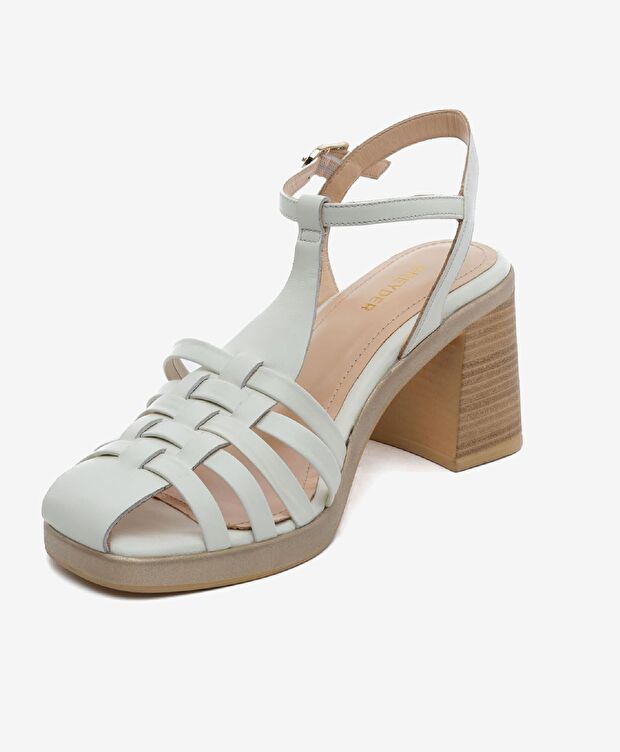 Kadın Beyaz Hakiki Deri Topuklu Sandalet - 3