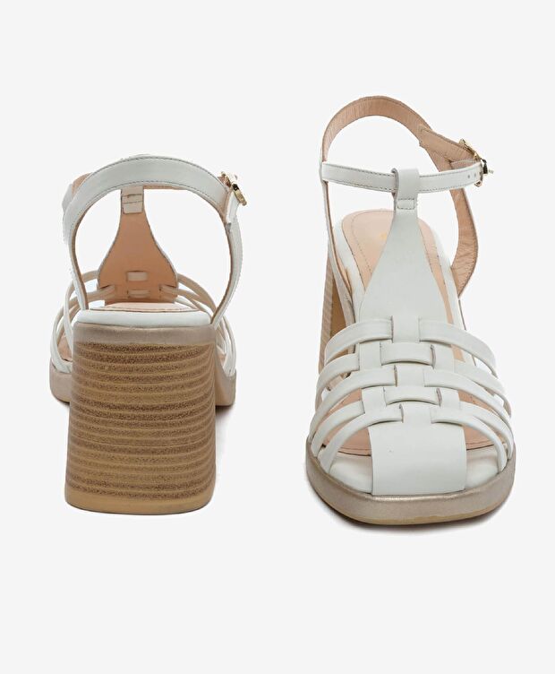 Kadın Beyaz Hakiki Deri Topuklu Sandalet - 7