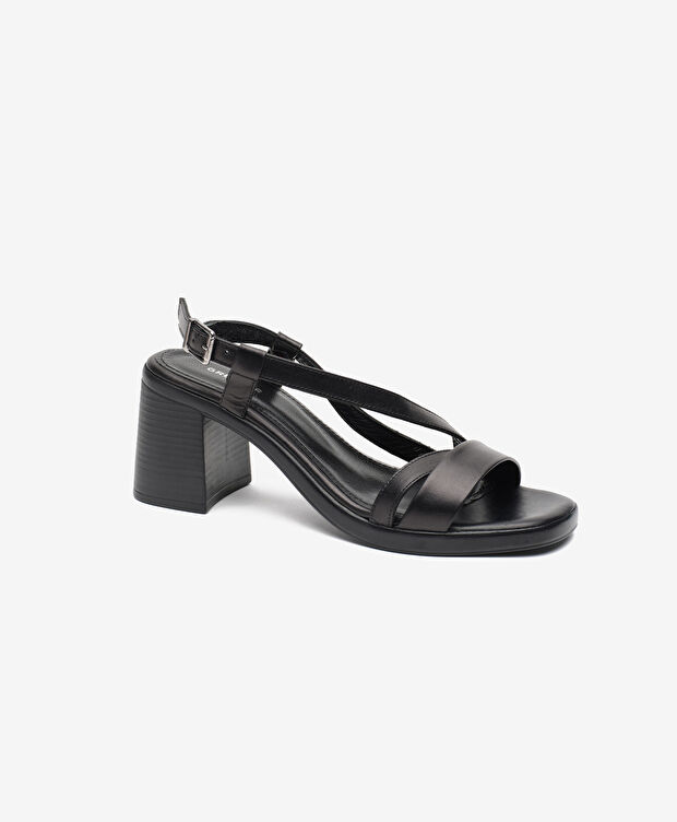 Kadın Siyah Hakiki Deri Topuklu Sandalet - 2