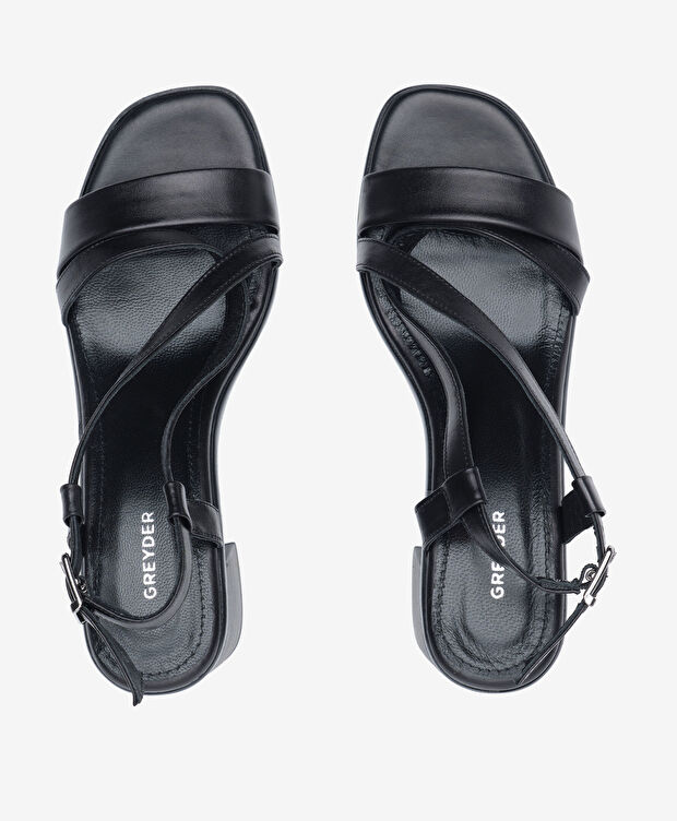 Kadın Siyah Hakiki Deri Topuklu Sandalet - 5