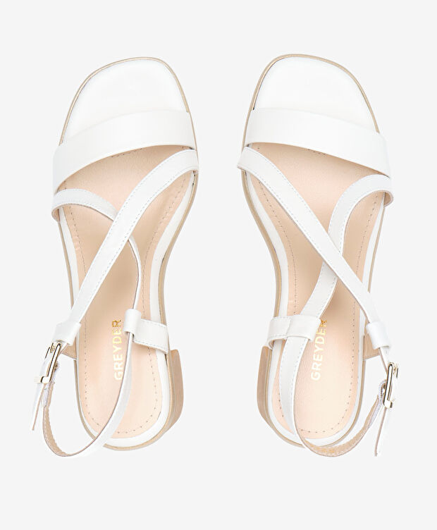 Kadın Kırık Beyaz Hakiki Deri Topuklu Sandalet - 5