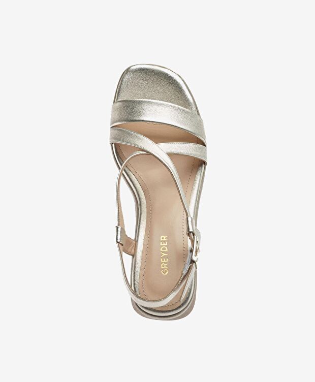 Kadın Altın Hakiki Deri Topuklu Sandalet - 4