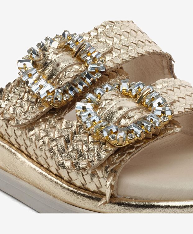 Kadın Altın Hakiki Deri Taşlı Terlik - 5