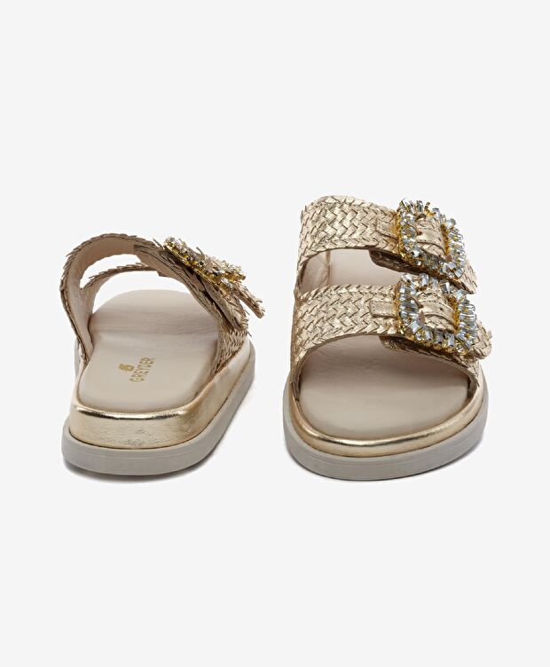 Kadın Altın Hakiki Deri Taşlı Terlik - 7