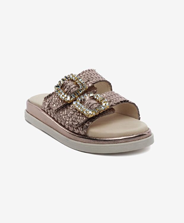 Kadın Bronz Hakiki Deri Taşlı Terlik - 2