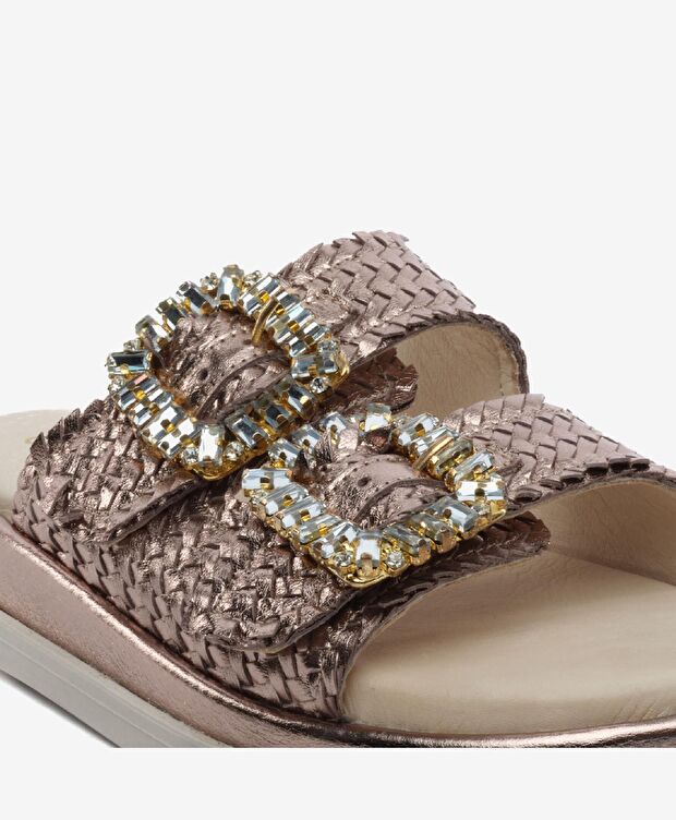 Kadın Bronz Hakiki Deri Taşlı Terlik - 5