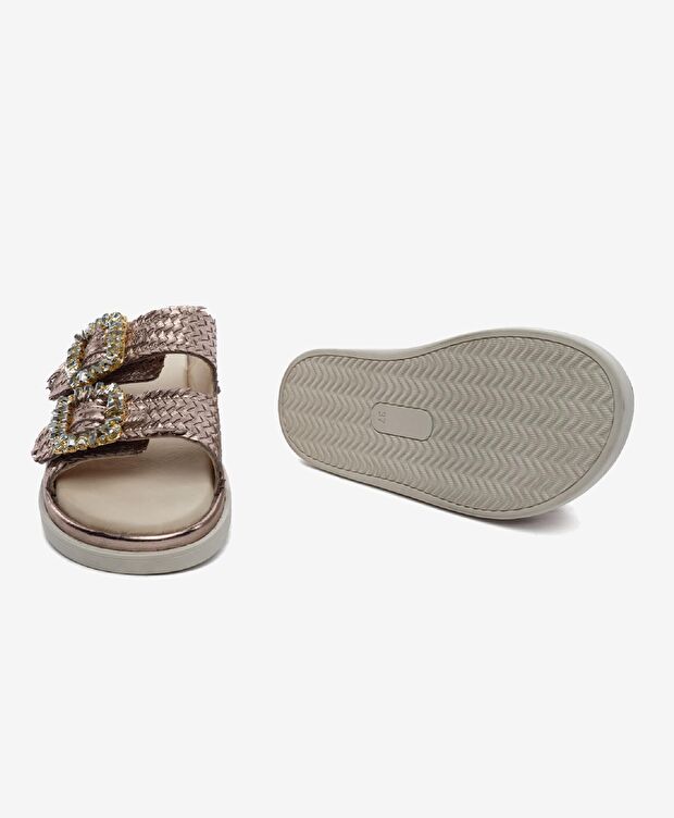 Kadın Bronz Hakiki Deri Taşlı Terlik - 6