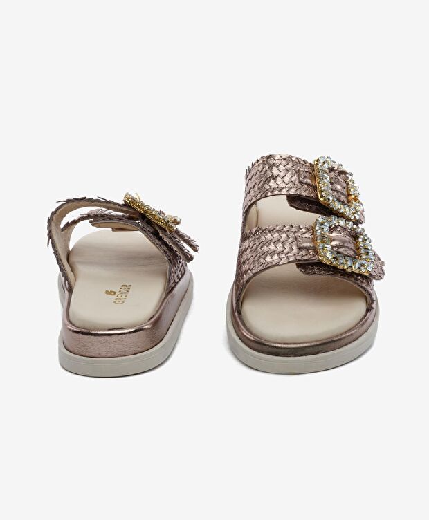 Kadın Bronz Hakiki Deri Taşlı Terlik - 7