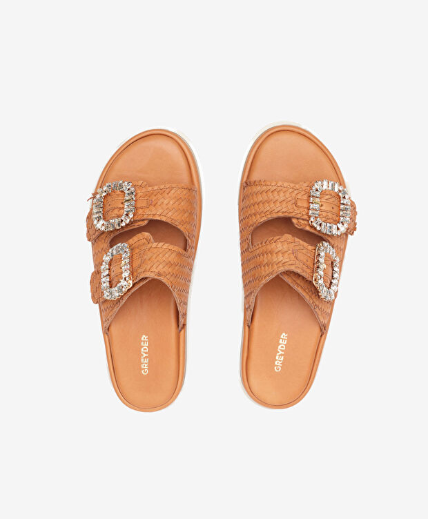 Kadın Taba Hakiki Deri Taşlı Terlik - 5