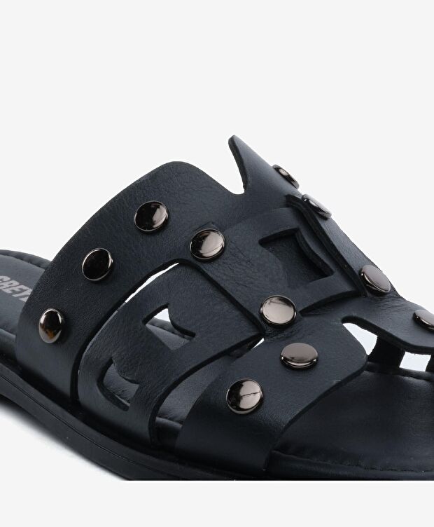 Kadın Siyah Hakiki Deri Terlik - 5