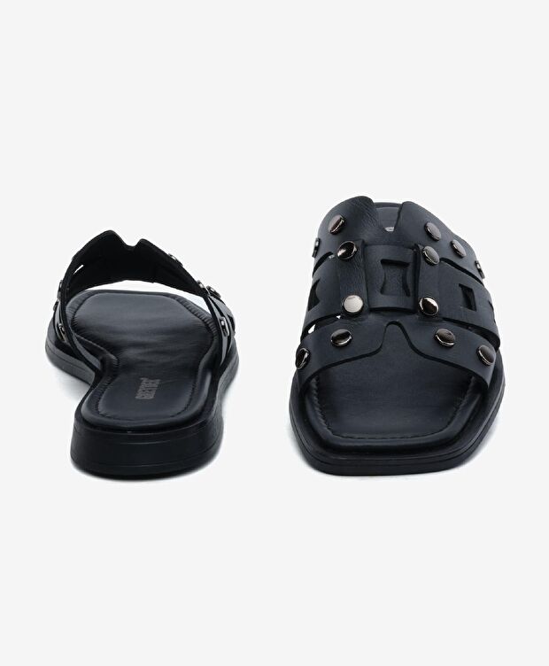 Kadın Siyah Hakiki Deri Terlik - 7