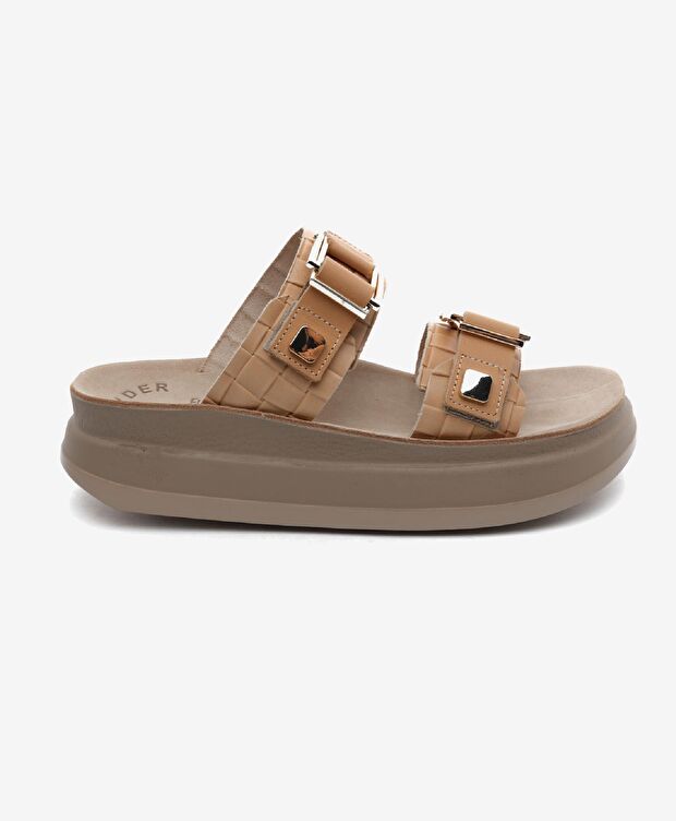 Kadın Bej Hakiki Deri Terlik - 1