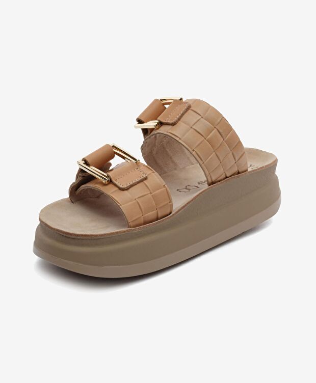 Kadın Bej Hakiki Deri Terlik - 3