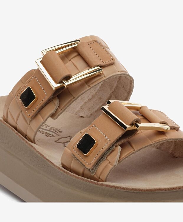 Kadın Bej Hakiki Deri Terlik - 5