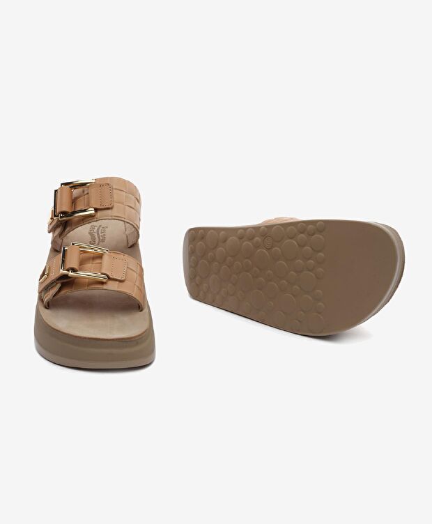 Kadın Bej Hakiki Deri Terlik - 6