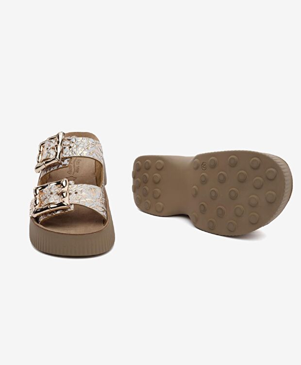 Kadın Rose Altın Hakiki Deri Terlik - 6