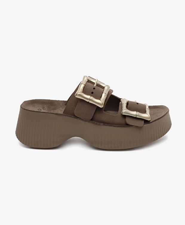 Kadın Kahverengi Nubuk Hakiki Deri Terlik - 1