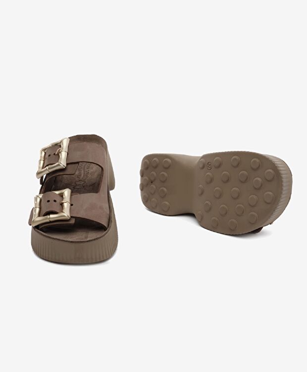 Kadın Kahverengi Nubuk Hakiki Deri Terlik - 6