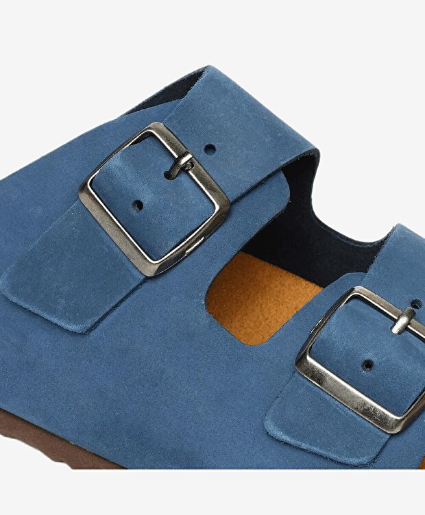 Çocuk Mavi Hakiki Deri Terlik - 5