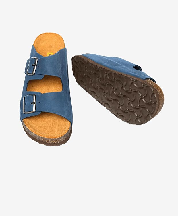 Çocuk Mavi Hakiki Deri Terlik - 6