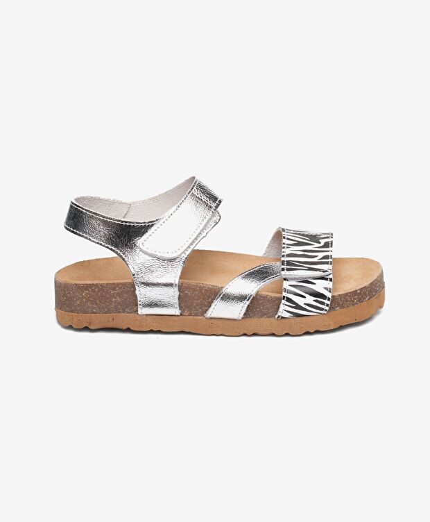 Kız Çocuk Gümüş Hakiki Deri Sandalet - 1