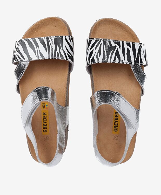 Kız Çocuk Gümüş Hakiki Deri Sandalet - 5