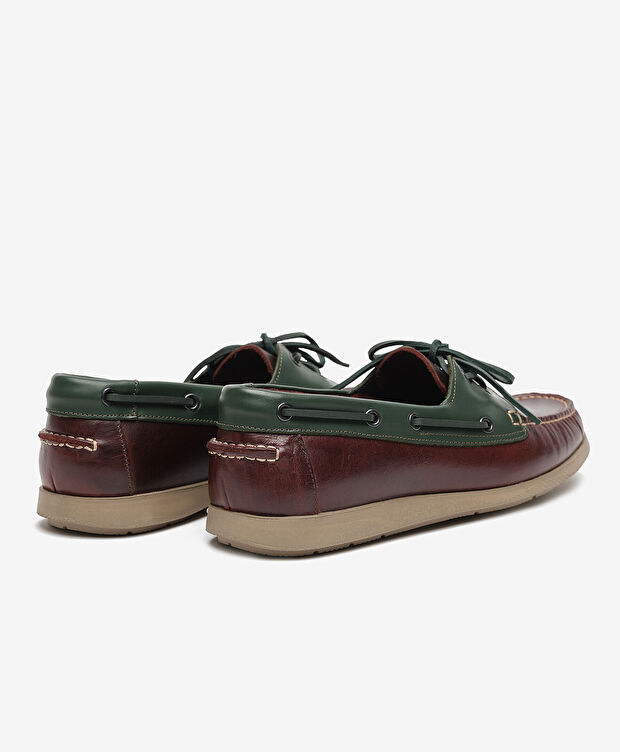 Erkek Kahverengi Yeşil Hakiki Deri Marine Ayakkabı - 4