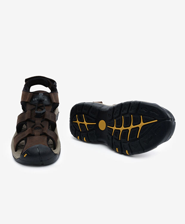 Erkek Kahverengi Hakiki Deri Sandalet - 4