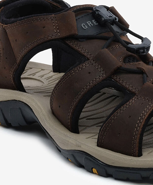 Erkek Kahverengi Hakiki Deri Sandalet - 5