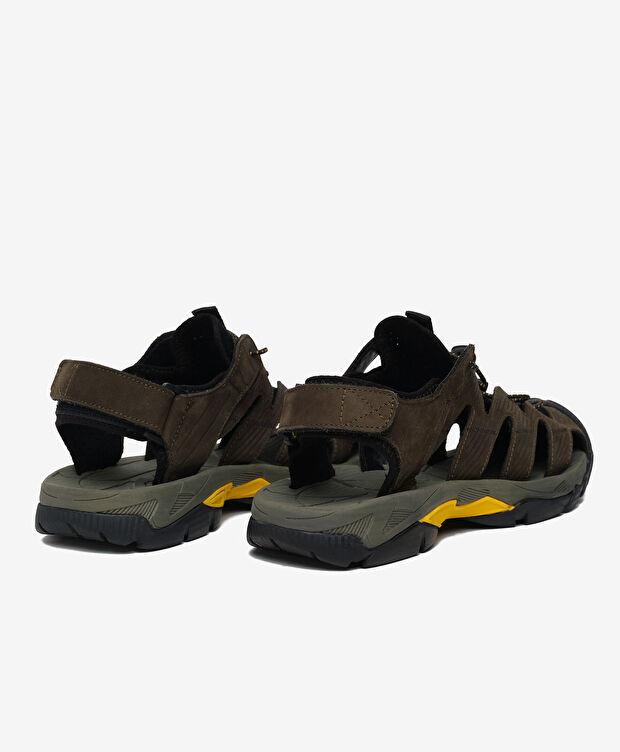 Erkek Haki Hakiki Deri Sandalet - 4